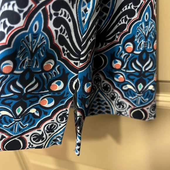 Loft Blue Pattern Belted Long-Sleeve Shirt Dress Size Small - Picture 5 of 8